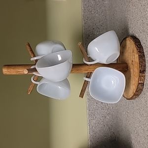 Vintage Fire King Blue Azurite D Handle Coffee Mugs with Mug Tree